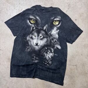 Vintage Y2K The Mountain Wolf‎ Pack Graphic T Shirt Animal Nature Tee Black XXL